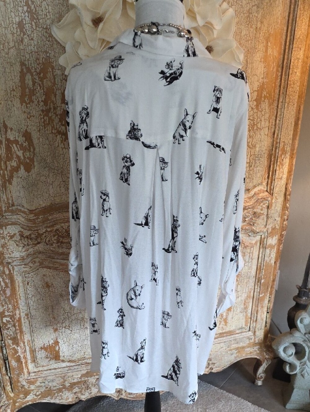 Jane and Delancey White Button-Down Shirt with Black Dog Print - Picture 6 of 8